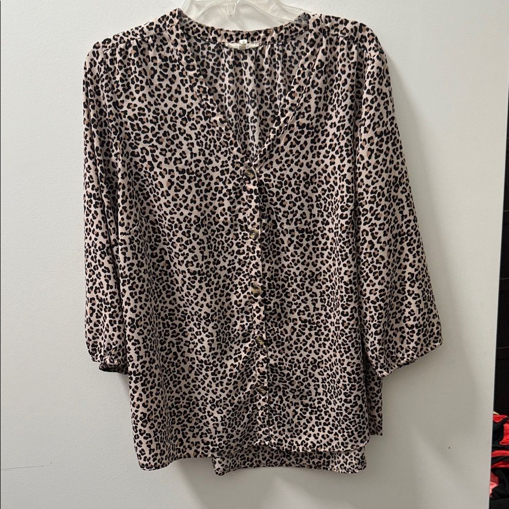 Leopard Print Button-Up Blouse